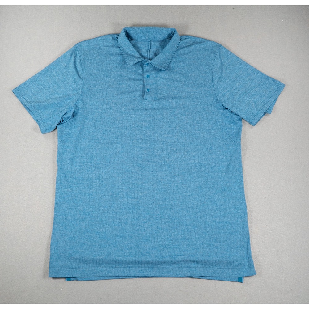 Lululemon Mens Short Sleeve Polo Shirt Heathered Blue Performance Activewear